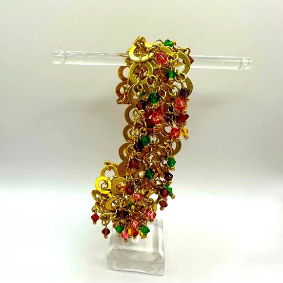 Joan Rivers Bracelet Dangle Gold Tone Circles Link Vintage VTG Retro Chunky - Picture 2 of 14